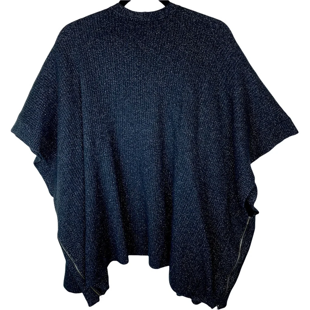 CAbi Luxury Poncho Wrap Cardigan Sweater Black Ribbed Glitter M/ L Style 4064 - Picture 9 of 11